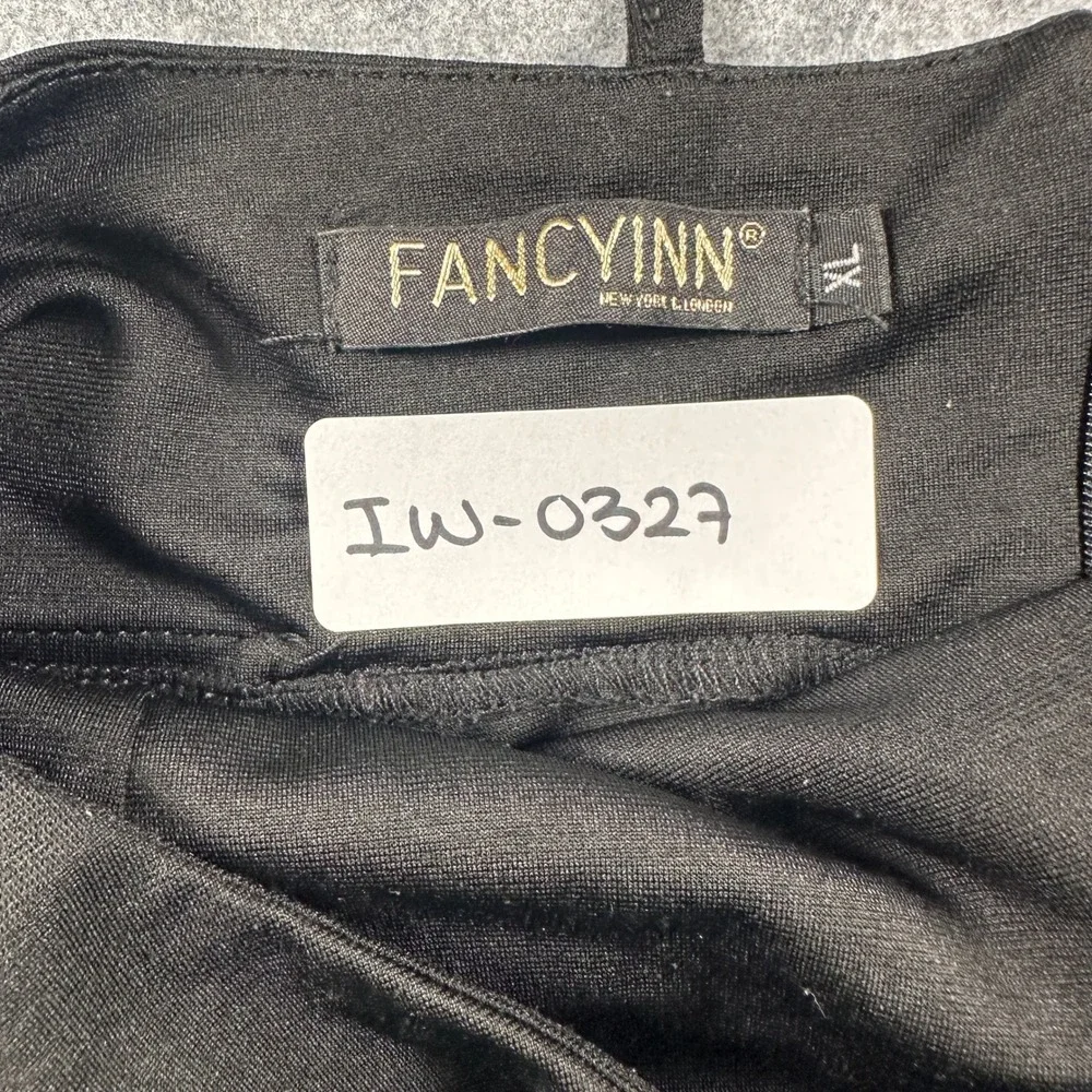 Fancyinn Women V-Neck Skater Dress XL Black Stretch Sleeveless Mini